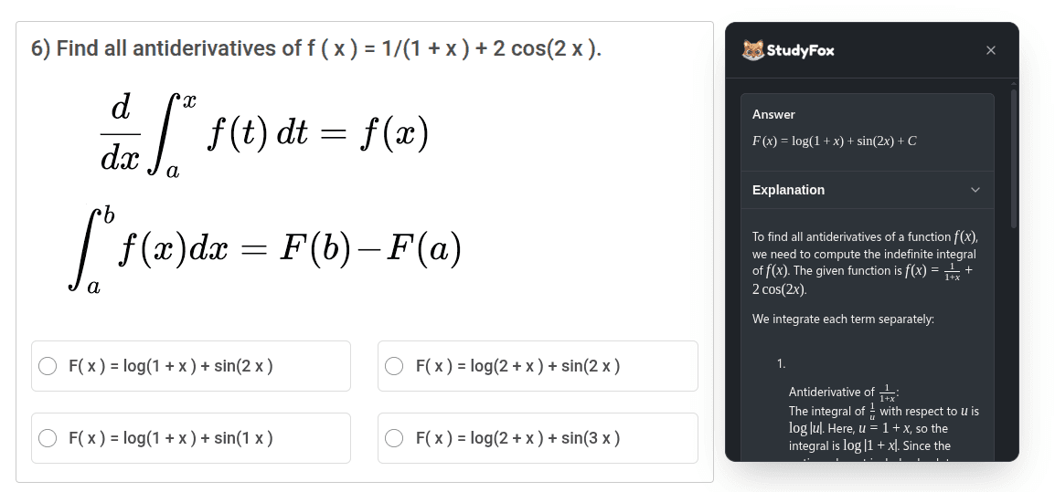 StudyFox extension solving a question in a popup